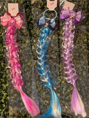 KPop Set of 3 Braided Hair Extensions with Bows - Pink, Blue, Lavender